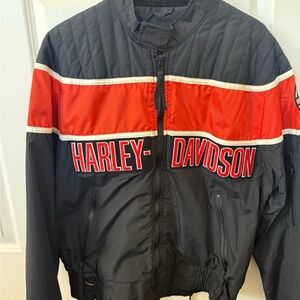 Harley-Davidson Men's Black and Orange Bomber Jacket
